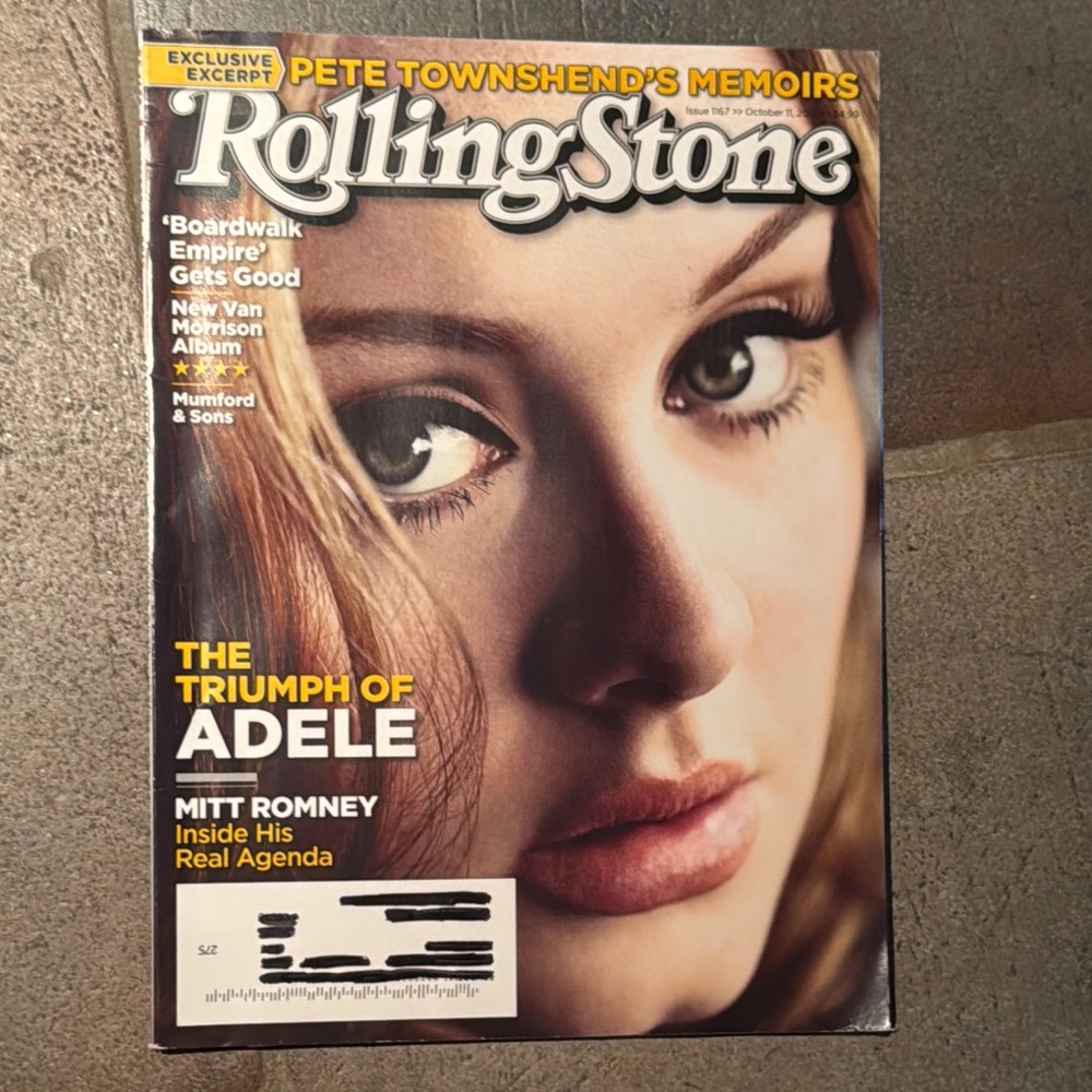 Rolling Stone magazine featuring Adele issue #1167 October 11, 2012.
